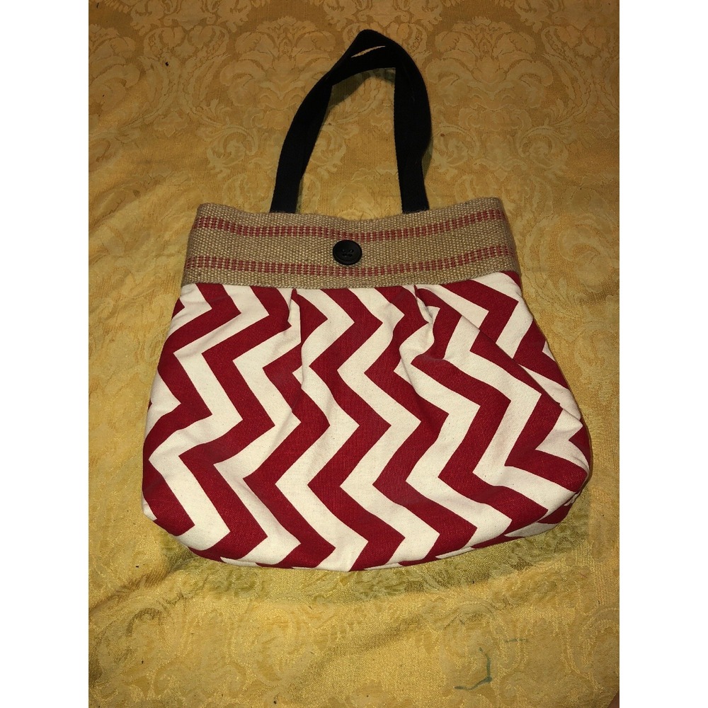 Handmade Purse Canvas Burlap Summer Fall Bag White Red Beige‎